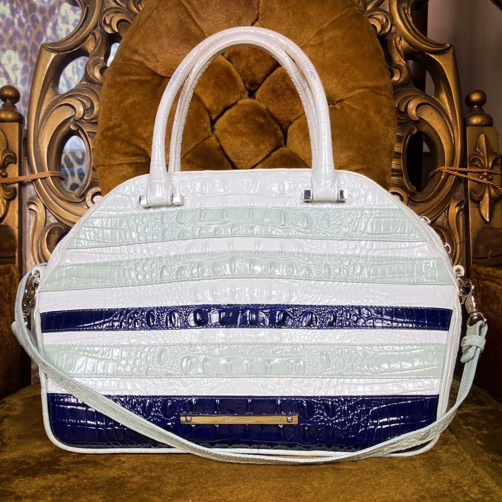 Brahmin Hudson Satchel in Sea Glass Vineyard Crossbody Bowler Style Handbag